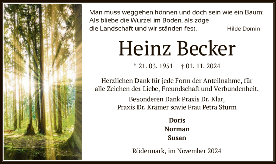 Traueranzeige von Heinz Becker von OF