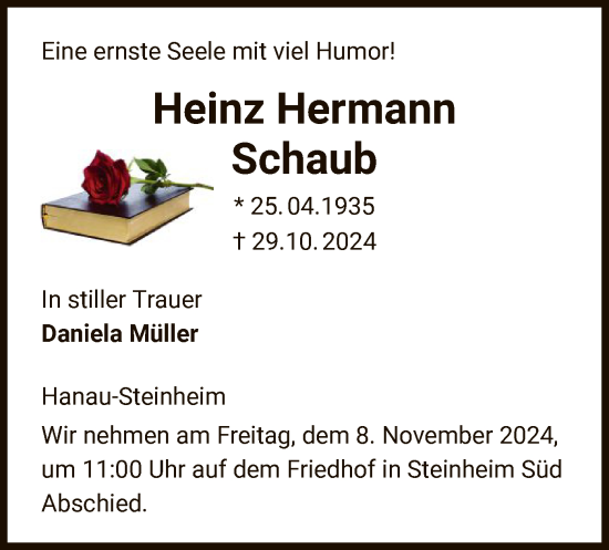 Traueranzeige von Heinz Hermann Schaub von OF