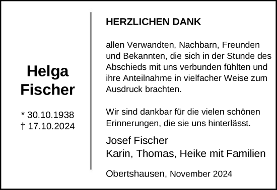 Traueranzeige von Helga Fischer von OF