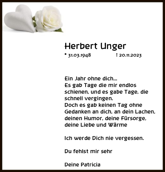 Traueranzeige von Herbert Unger von OF