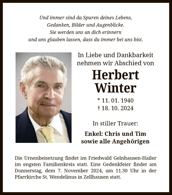 Traueranzeige von Herbert Winter von OF