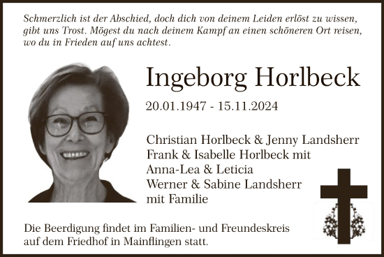 Traueranzeige von Ingeborg Horlbeck von OF