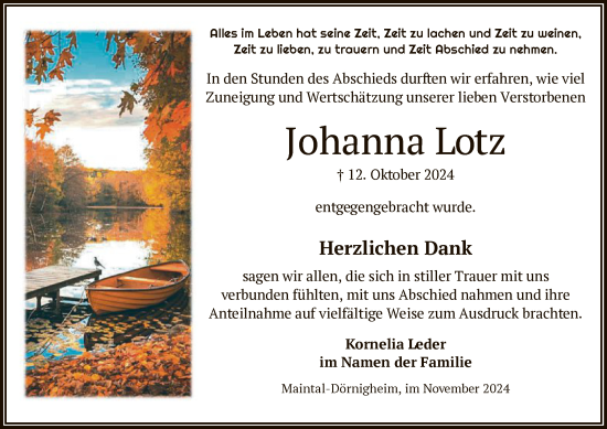 Traueranzeige von Johanna Lotz von OF