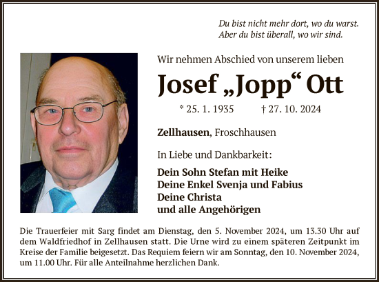 Traueranzeige von Josef Ott von OF