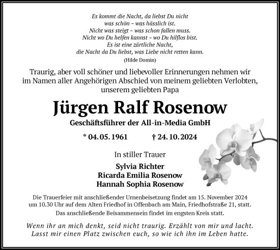 Traueranzeige von Jürgen Ralf Rosenow von OF