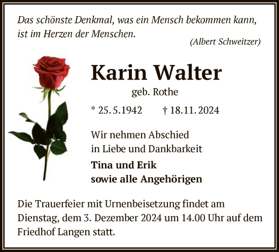 Traueranzeige von Karin Walter von OF