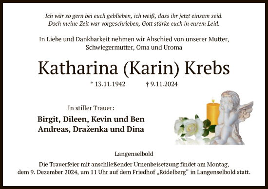 Traueranzeige von Katharina Krebs von OF