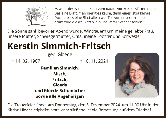 Traueranzeige von Kerstin Simmich-Fritsch von OF