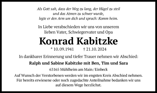 Traueranzeige von Konrad Kabitzke von OF