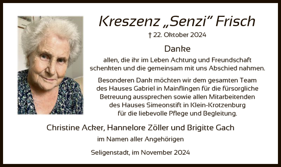 Traueranzeige von Kreszenz Frisch von OF