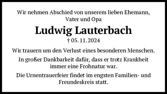 Traueranzeige von Ludwig Lauterbach von OF