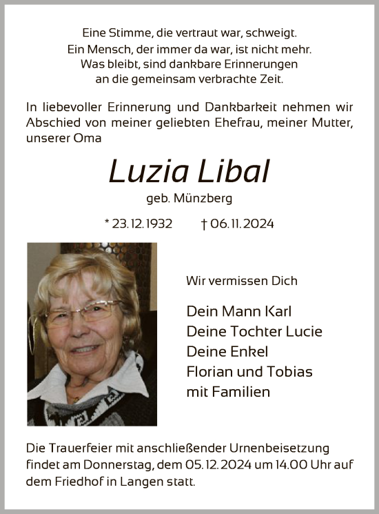 Traueranzeige von Luzia Libal von OF