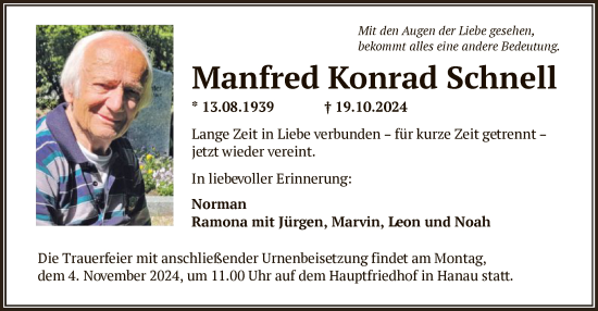 Traueranzeige von Manfred Konrad Schnell von OF