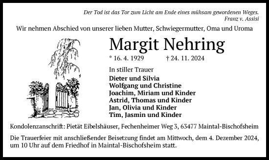 Traueranzeige von Margit Nehring von OF