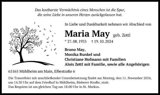 Traueranzeige von Maria May von OF