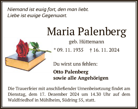 Traueranzeige von Maria Palenberg von OF