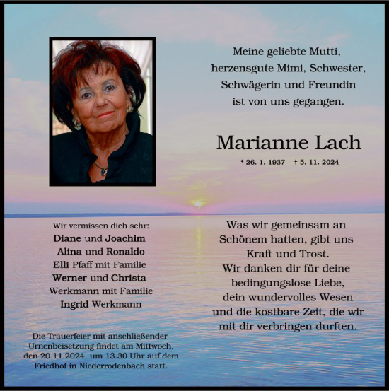 Traueranzeige von Marianne Lach von OF