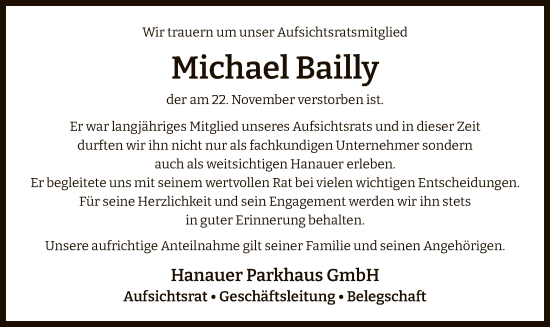 Traueranzeige von Michael Bailly von OF