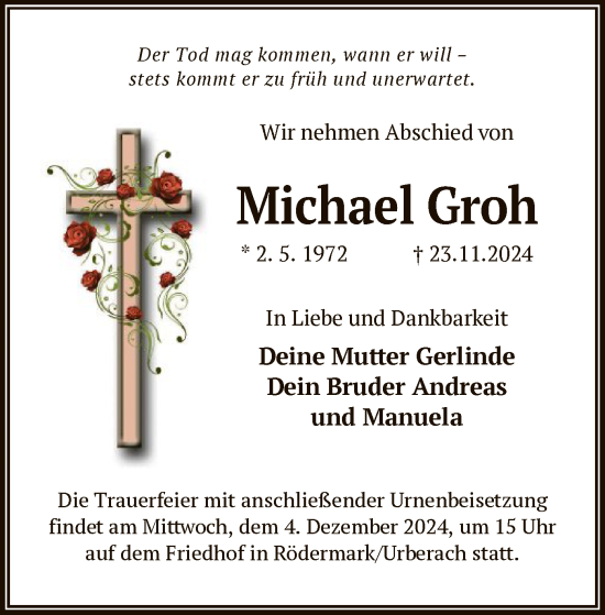 Traueranzeige von Michael Groh von OF