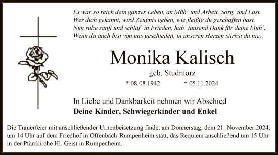 Traueranzeige von Monika Kalisch von OF