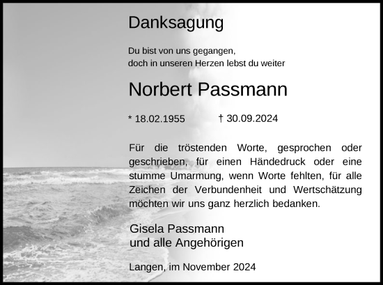 Traueranzeige von Norbert Passmann von OF