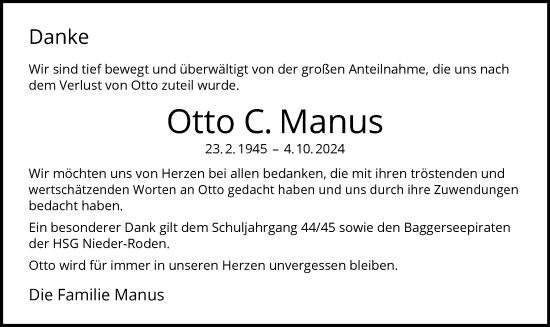 Traueranzeige von Otto C. Manus von OF