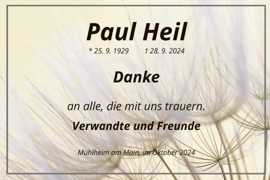 Traueranzeige von Paul Heil von OF