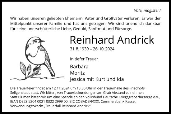 Traueranzeige von Reinhard Andrick von OF