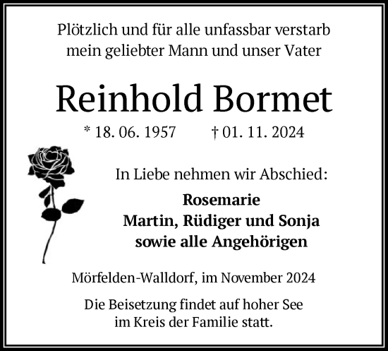 Traueranzeige von Reinhold Bormet von OF