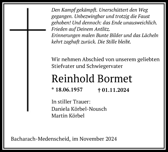 Traueranzeige von Reinhold Bormet von OF