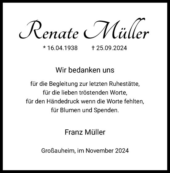 Traueranzeige von Renate Müller von OF