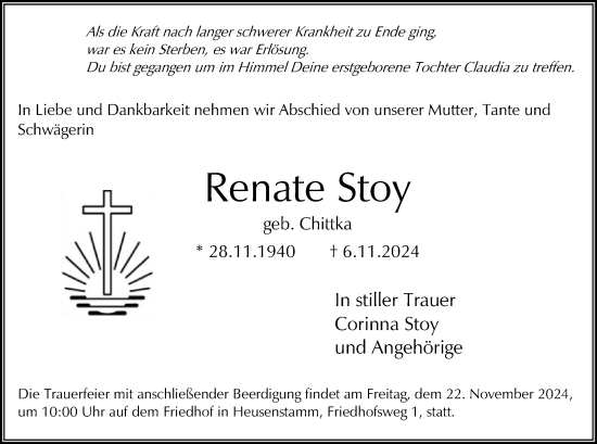 Traueranzeige von Renate Stoy von OF