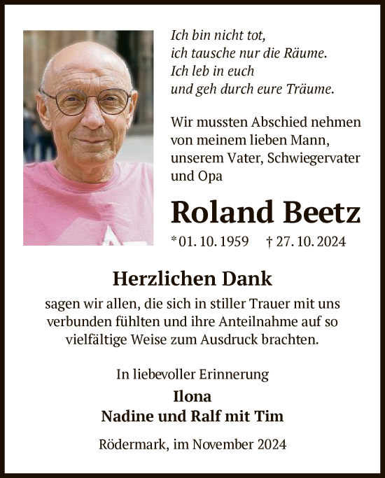 Traueranzeige von Roland Beetz von OF