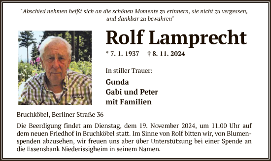 Traueranzeige von Rolf Lamprecht von OF