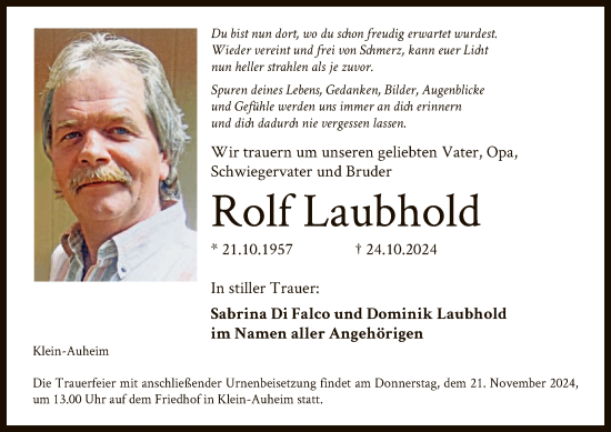 Traueranzeige von Rolf Laubhold von OF