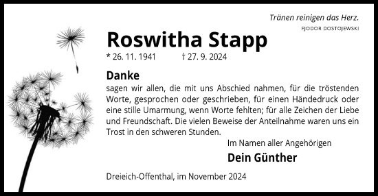 Traueranzeige von Roswitha Stapp von OF