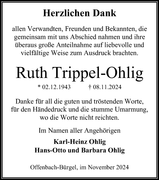 Traueranzeige von Ruth Trippel-Ohlig von OF