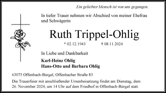 Traueranzeige von Ruth Trippel-Ohlig von OF