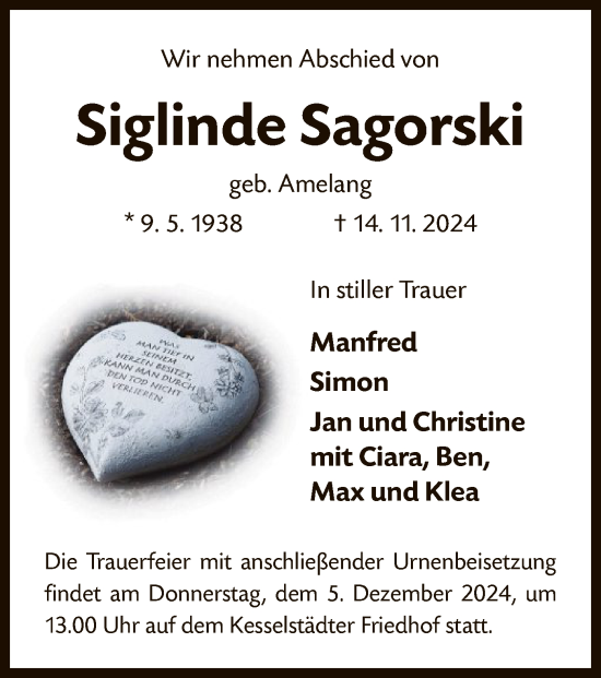 Traueranzeige von Siglinde Sagorski von OF