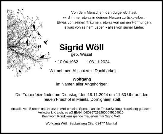 Traueranzeige von Sigrid Wöll von OF