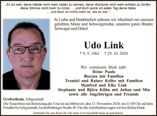 Traueranzeige von Udo Link von OF