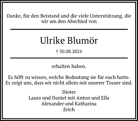 Traueranzeige von Ulrike Blumör von OF