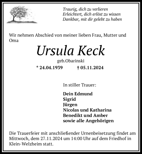 Traueranzeige von Ursula Keck von OF