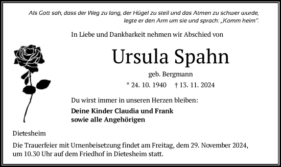 Traueranzeige von Ursula Spahn von OF