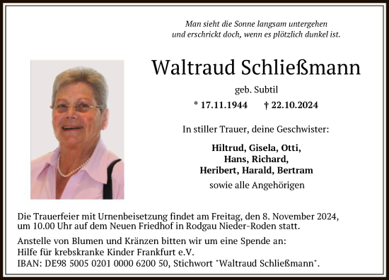 Traueranzeige von Waltraud Schließmann von OF