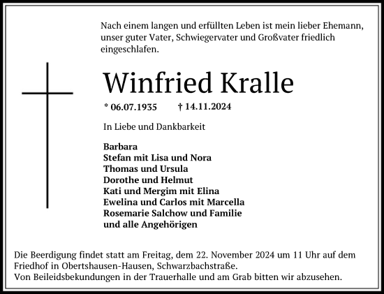 Traueranzeige von Winfried Kralle von OF