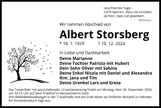 Traueranzeige von Albert Storsberg von OF