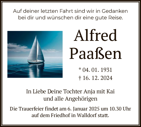 Traueranzeige von Alfred Paaßen von OF