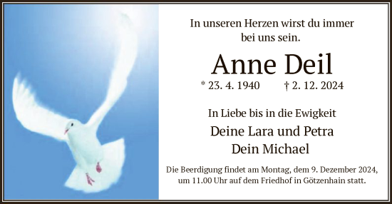 Traueranzeige von Anne Deil von OF