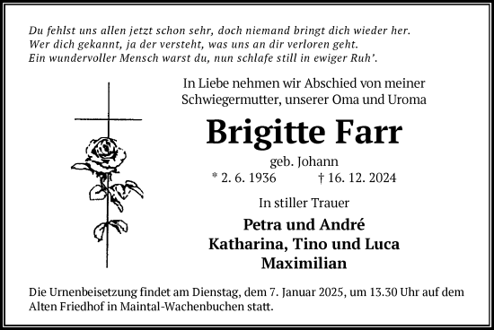 Traueranzeige von Brigitte Farr von OF